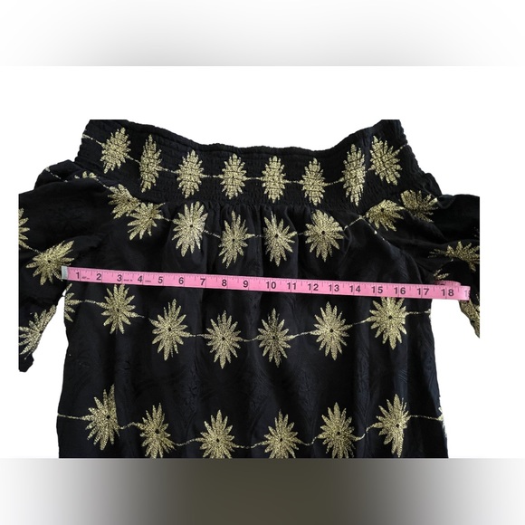 Boston Proper Black Gold Embroidered Off Shoulder Lined Dress Size Medium - Picture 12 of 12